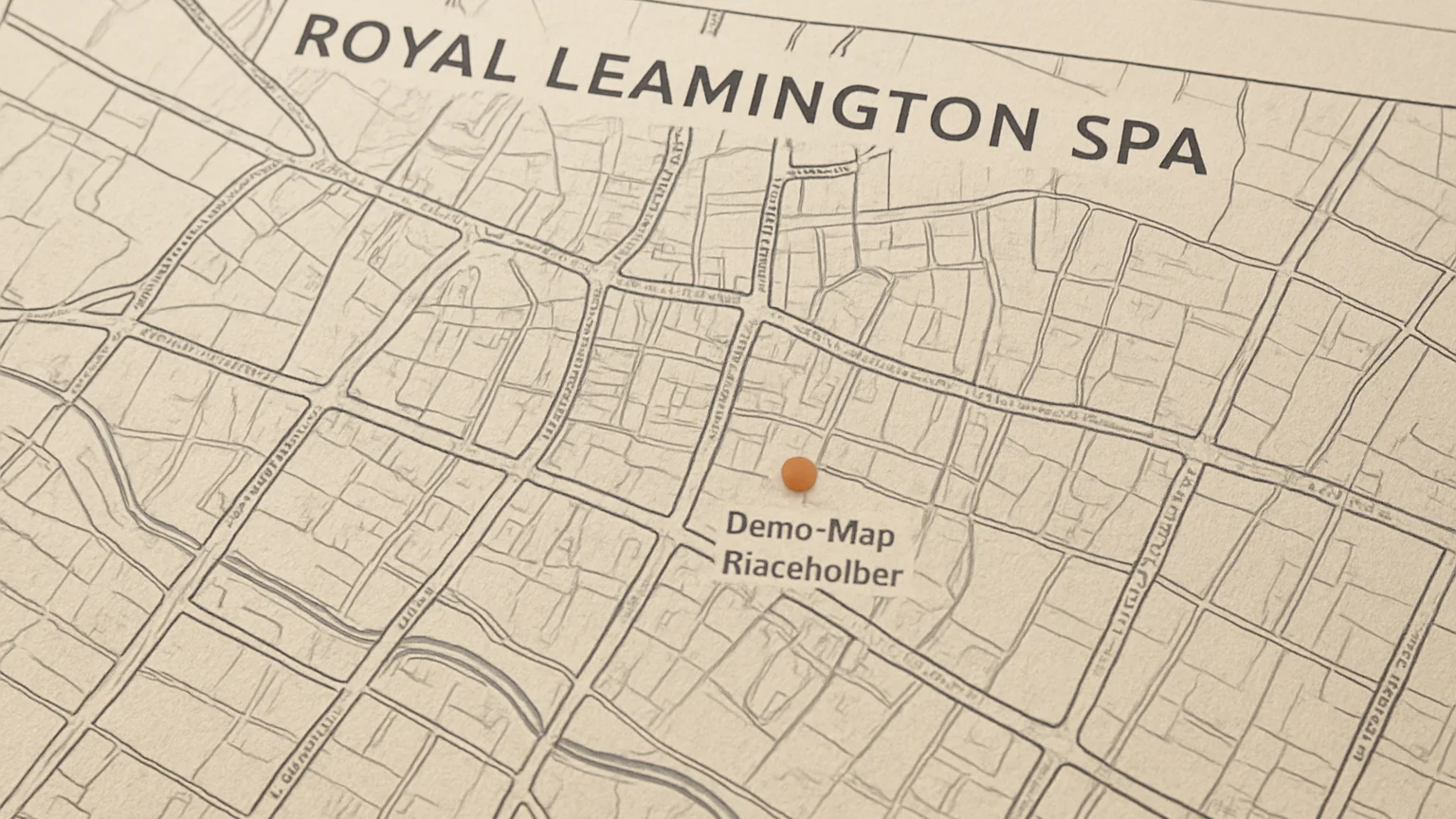 Wide editorial overhead-style view of a Royal Leamington Spa town