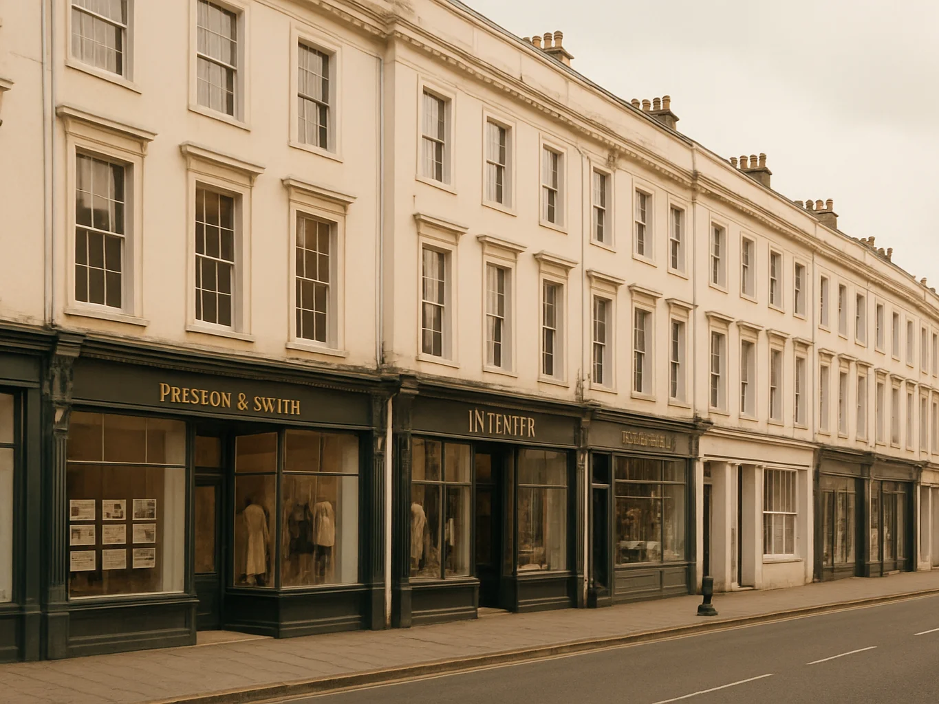 Considered architectural view of Regency-era terraced façades in